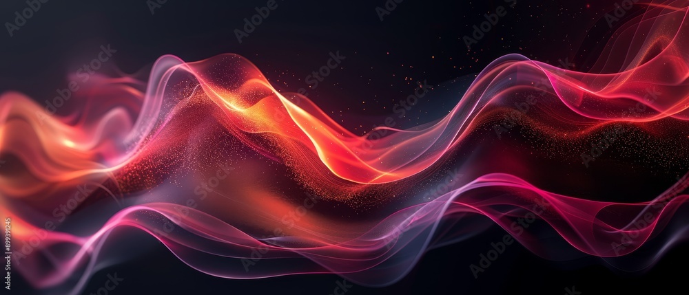 Fototapeta premium a wave of red and pink smoke against a black backdrop, featuring a central star