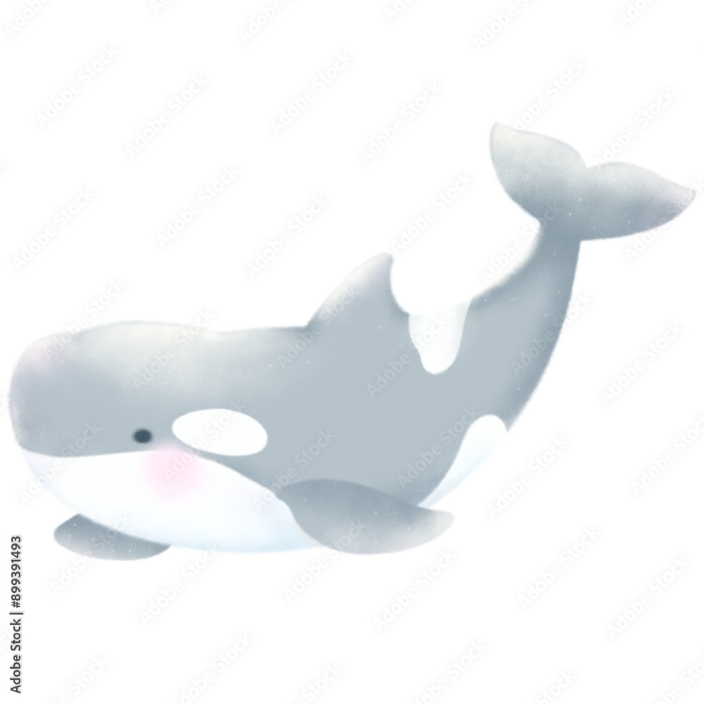 Obraz premium Killed whale cartoon pastel style illustration Cute ocean whale fish Hand drawn