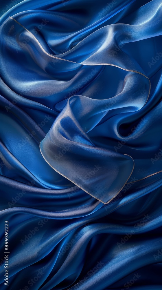 Obraz premium A detailed view of a blue fabric exhibits a distinct golden line running through its center The texture appears remarkably even and softly blurred