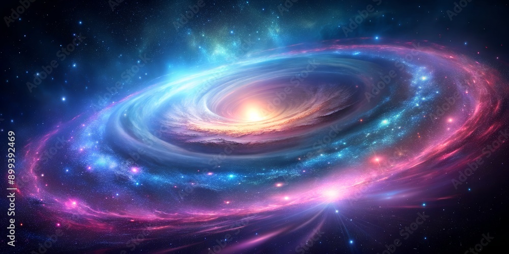 Obraz premium A swirling galaxy with stars and a pink and blue light Creative AI