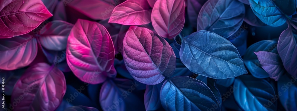 A cluster of purple and blue leaves, with pink ones in the midst, matches the hue of the surrounding blue and purple foliage A cluster of purple and blue leaves, with pink ones in the midst, matches the hue of the surrounding blue and purple foliage