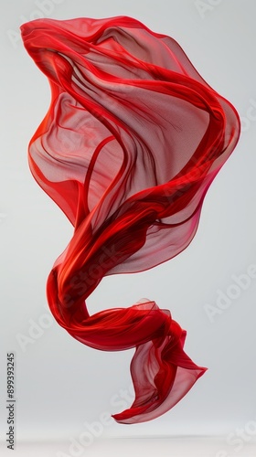  A red fabric flutters against a white backdrop; gray sky overhead, light blue peeks through