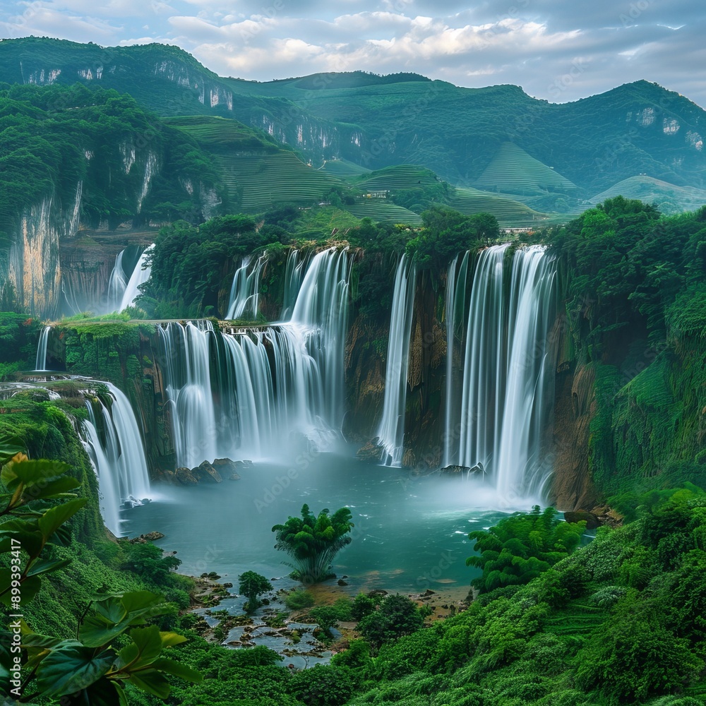beautiful waterfall. Generative AI beautiful waterfall. Generative AI