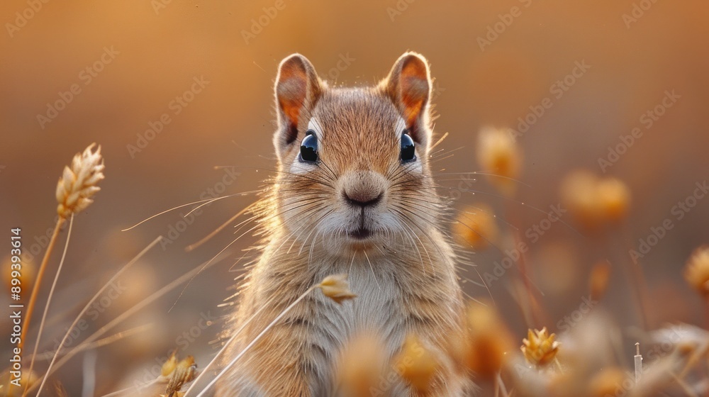 Obraz premium Curious Chipmunk in Golden Light