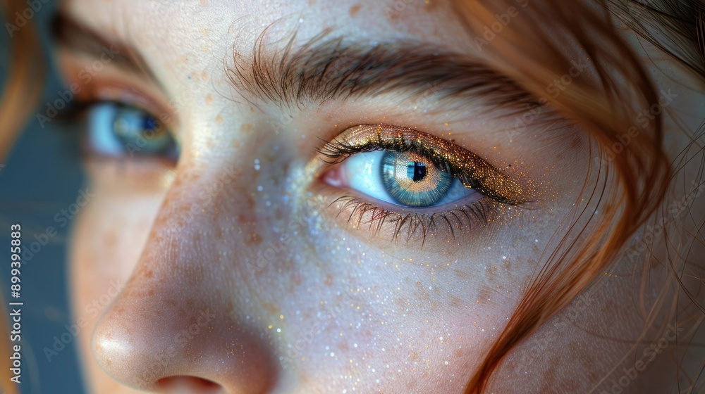 Close-up Portrait of a Woman's Eye with Gold Glitter Close-up Portrait of a Woman's Eye with Gold Glitter