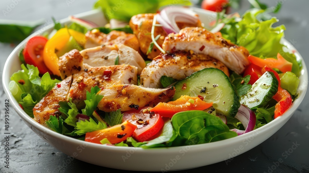 salad with baked chicken on a plate. Selective focus. salad with baked chicken on a plate. Selective focus.