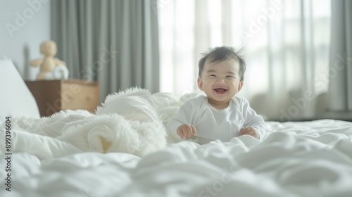 Wallpaper Mural The smiling baby on bed Torontodigital.ca