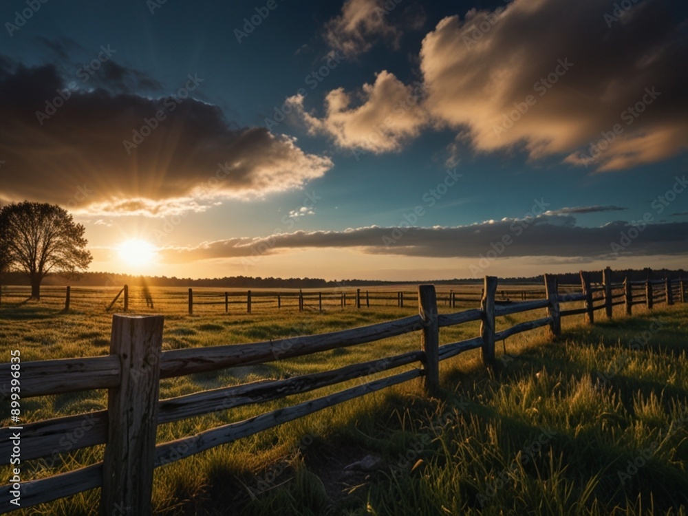 delicate sunset in the field or farm with a gloomy cloud formation delicate sunset in the field or farm with a gloomy cloud formation