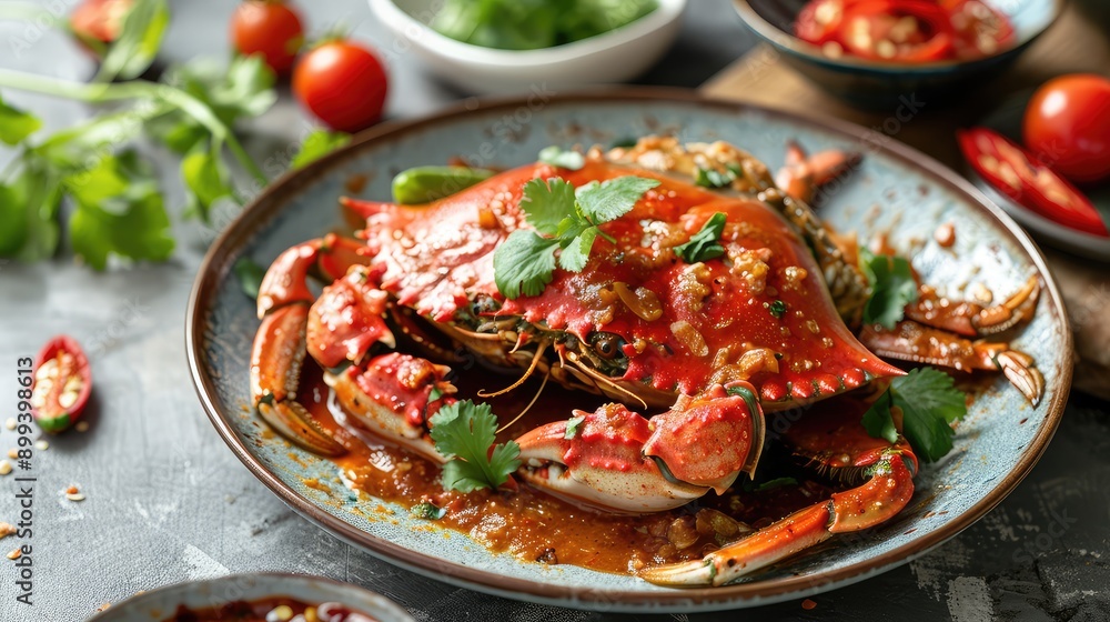 Large crab on a plate. Selective focus. Large crab on a plate. Selective focus.