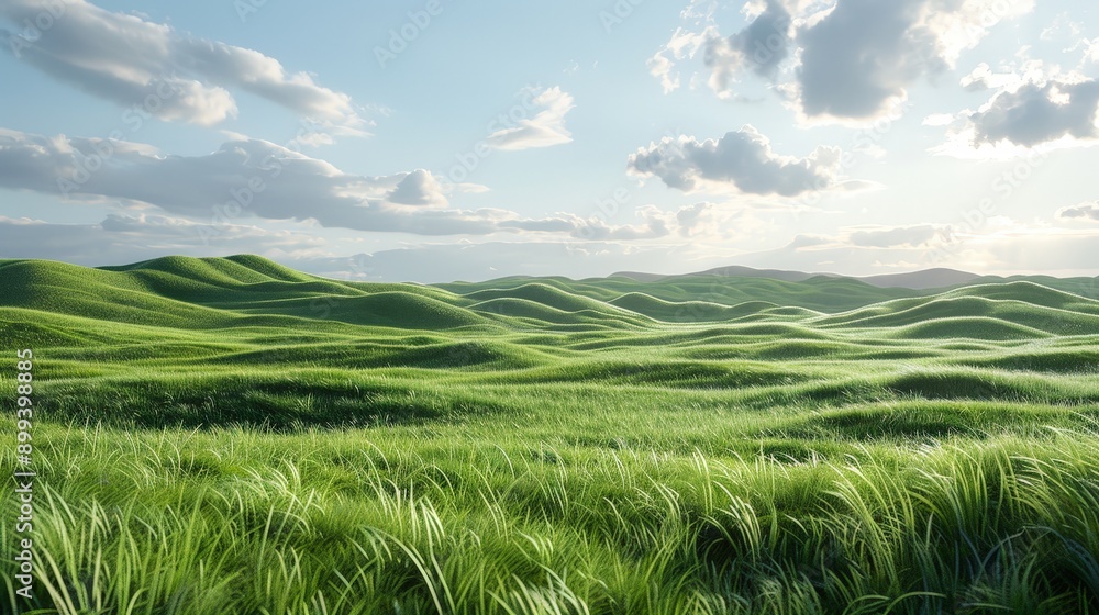 Obraz premium Realistic 3D plain with soft, rolling hills and pastel tones, creating a calm and comfortable environment