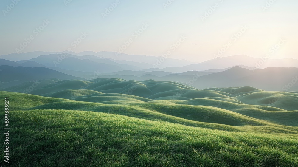 Fototapeta premium Realistic 3D plain with gentle, rolling hills and pastel colors, creating a calm and comfortable environment