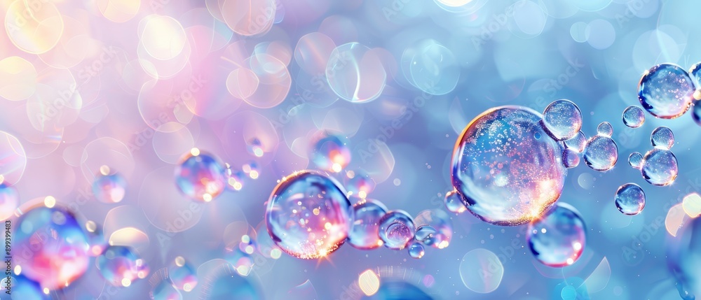 A collection of bubbles hovering above a blue-pink backdrop, densely populated with individual bubbles A collection of bubbles hovering above a blue-pink backdrop, densely populated with individual bubbles