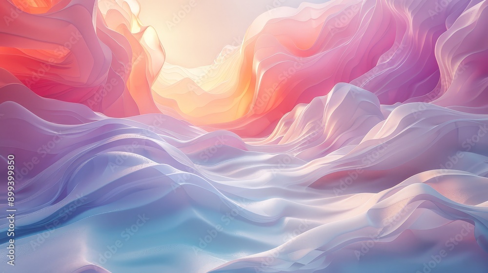 Artistic 3D scene with smooth, flowing textures and pastel hues, exuding a pure and peaceful vibe Artistic 3D scene with smooth, flowing textures and pastel hues, exuding a pure and peaceful vibe