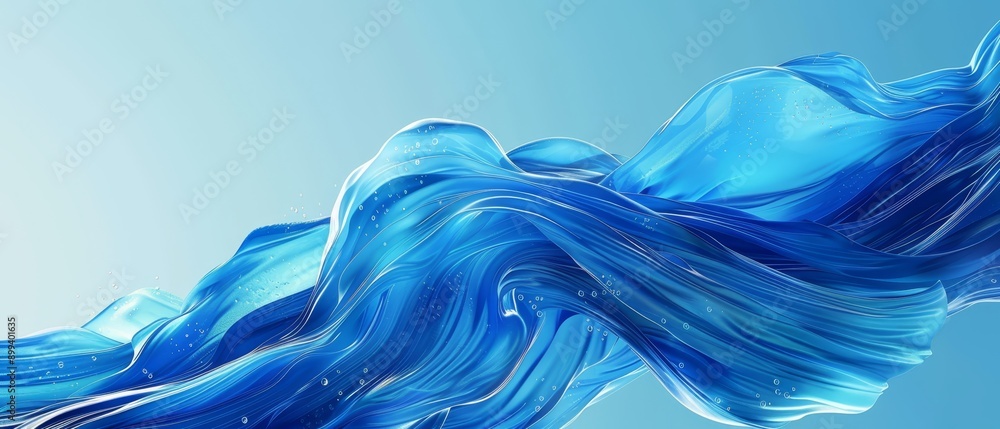 Obraz premium A close-up of a blue wave against a blue backdrop, featuring a deep blue sky and a lighter blue sky in the distance