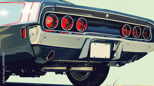 Vintage American muscle car from the 1960s rear view.