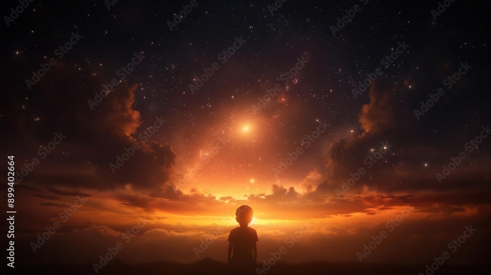 Fototapeta premium Child Gazing at the Stars.