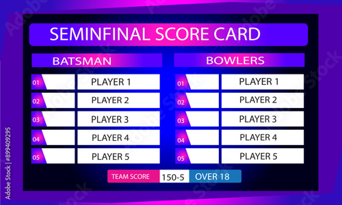 cricket semi final scorecard game leaderboard with abstract background Stock Vector