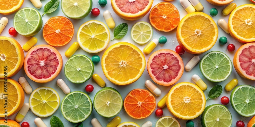 Thinly sliced citrus fruits arranged in a circular pattern. Thinly sliced citrus fruits arranged in a circular pattern.