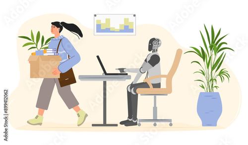 AI Robot People Unemployment Job loss Work problem