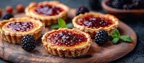 Blackberry Tarts on a Wooden Board