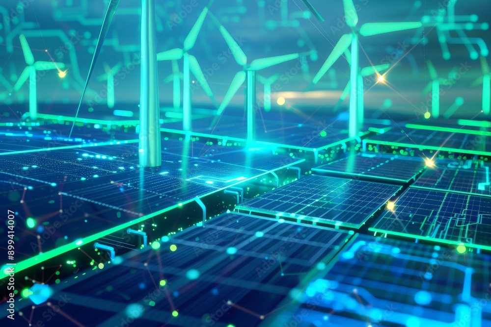 Obraz premium Green Energy Future Wind Turbines and Solar Panels.