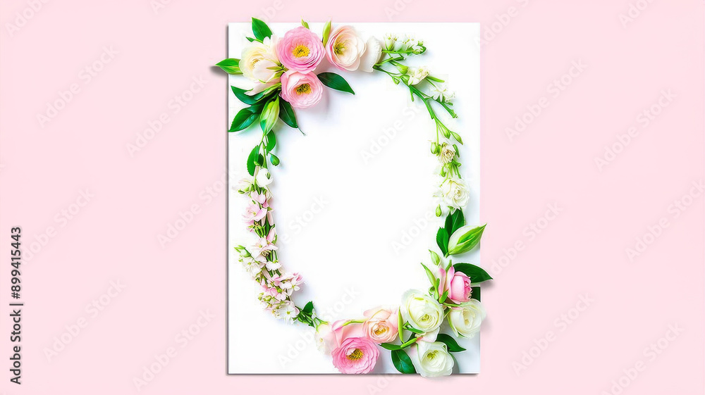 Beautiful Floral Frame with Pink and White Flowers on Light Pink Background - Ideal for Greeting Cards and Invitations Beautiful Floral Frame with Pink and White Flowers on Light Pink Background - Ideal for Greeting Cards and Invitations