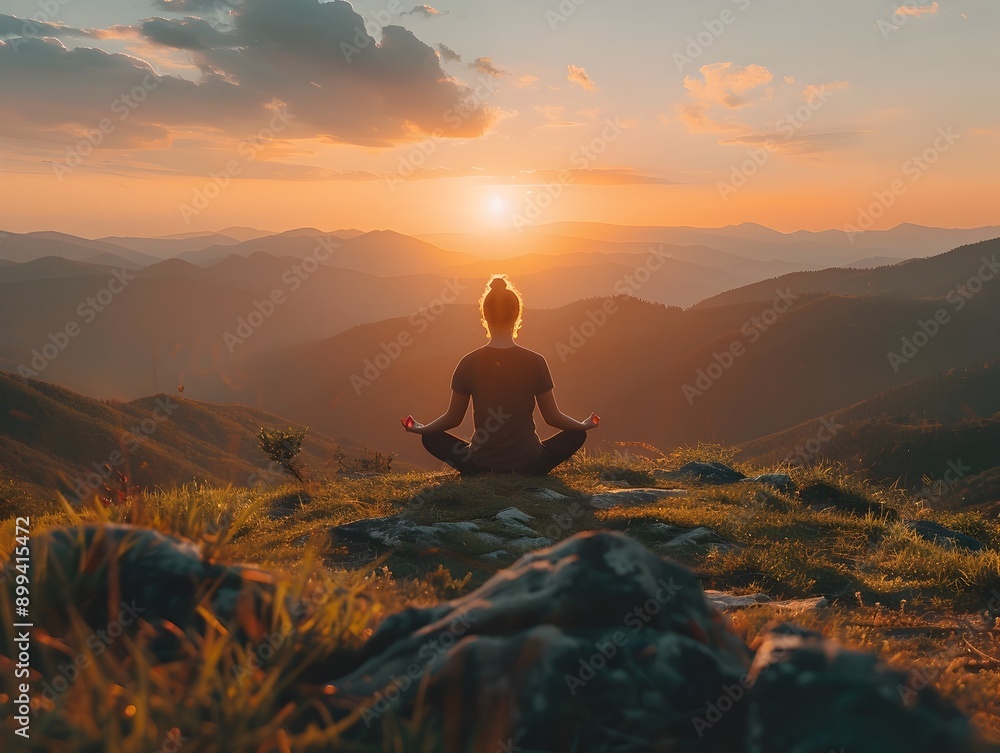 Meditating on a Mountain Peak at Dawn Embracing New Beginnings and Inner Peace Meditating on a Mountain Peak at Dawn Embracing New Beginnings and Inner Peace