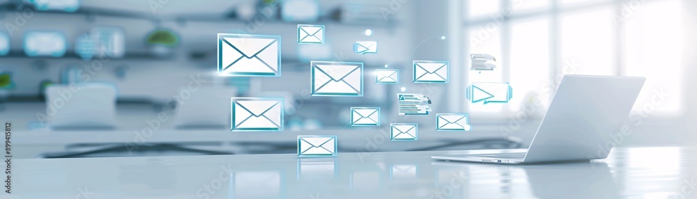 Business room with modern email marketing visuals, highlighting increased reach Business room with modern email marketing visuals, highlighting increased reach