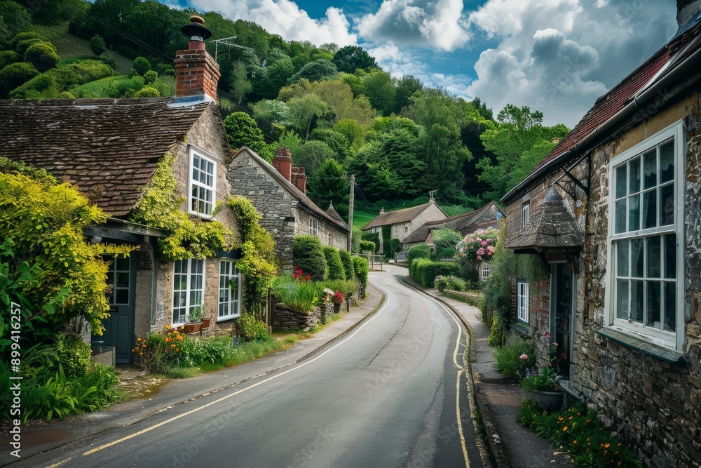Obraz premium Winding Road Through a Picturesque Village.