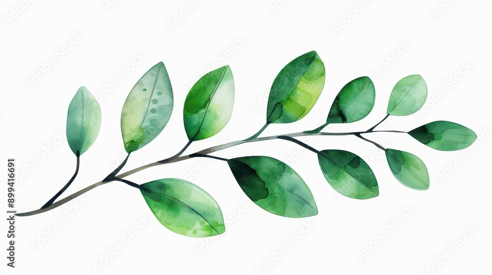 Delicate handpainted branches and lush green leaves come to life in this isolated watercolor botanical illustration. Perfect for decor Delicate handpainted branches and lush green leaves come to life in this isolated watercolor botanical illustration. Perfect for decor