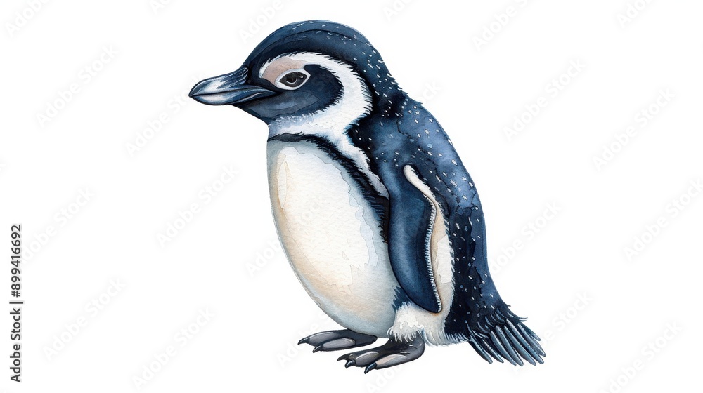 Obraz premium Delight in the charm of a handdrawn watercolor blue penguin, perfect for art lovers and wildlife enthusiasts alike.