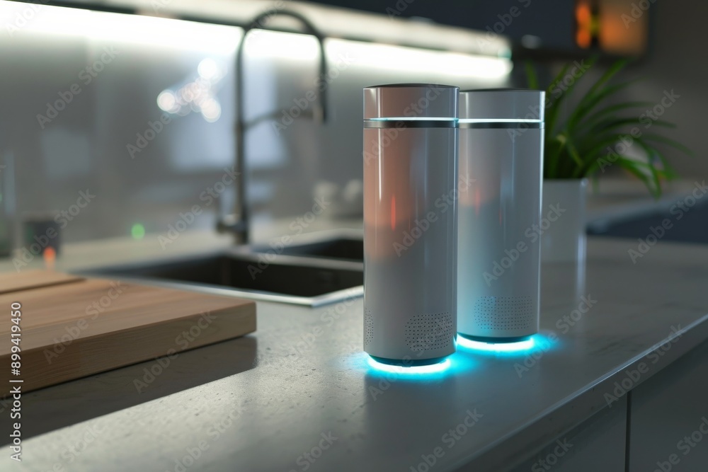 Smart Speakers in Modern Kitchen. Smart Speakers in Modern Kitchen.