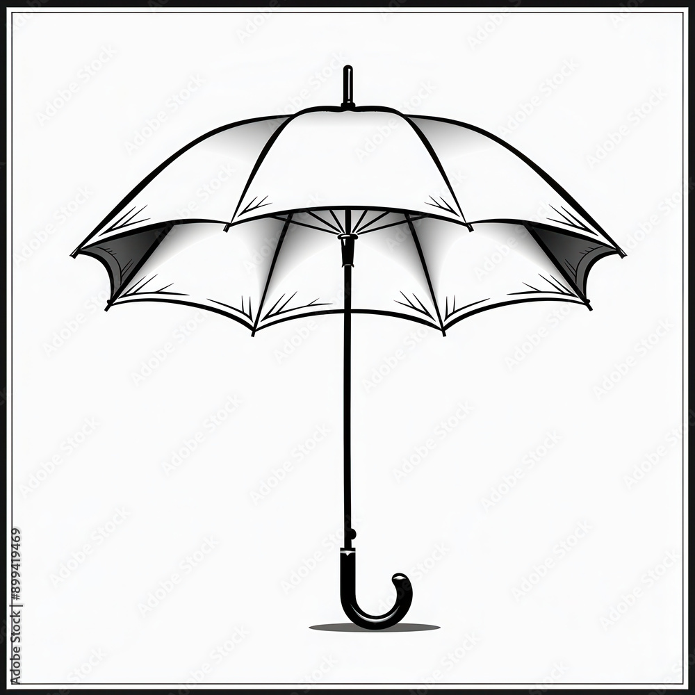 Elegant Black and White Illustration of a Classic Umbrella with Detailed Lines and Shadows on a Clean White Background Elegant Black and White Illustration of a Classic Umbrella with Detailed Lines and Shadows on a Clean White Background
