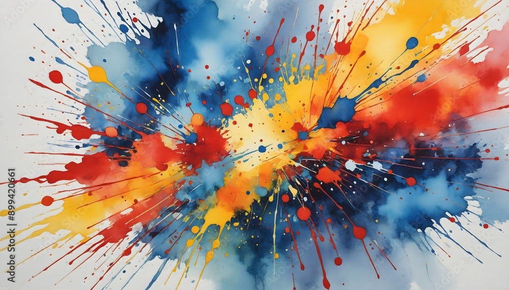 A vibrant watercolor texture with bold splashes of bright reds, blues, and yellows, creating a dynamic and energetic composition. Multiple variations available A vibrant watercolor texture with bold splashes of bright reds, blues, and yellows, creating a dynamic and energetic composition. Multiple variations available