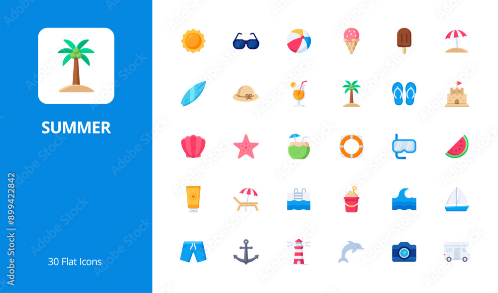 Summer Icon Set with flat style. Perfect for UI, infographics, or social media content related to summer, holiday, and vacation. Summer Icon Set with flat style. Perfect for UI, infographics, or social media content related to summer, holiday, and vacation.