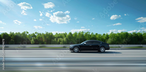 Black Car Driving on a Highway.