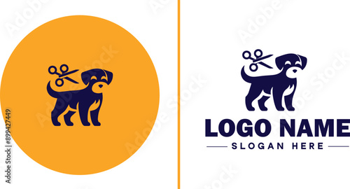 Dog grooming icon Canine care Pet grooming Dog styling flat logo sign symbol editable vector