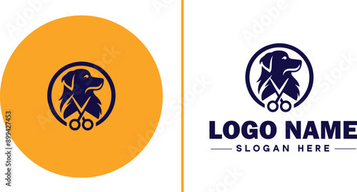 Dog grooming icon Canine care Pet grooming Dog styling flat logo sign symbol editable vector