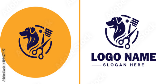 Dog grooming icon Canine care Pet grooming Dog styling flat logo sign symbol editable vector