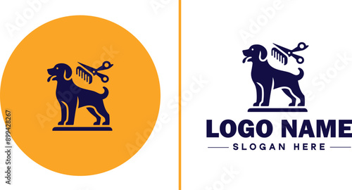 Dog grooming icon Canine care Pet grooming Dog styling flat logo sign symbol editable vector