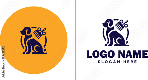 Dog grooming icon Canine care Pet grooming Dog styling flat logo sign symbol editable vector