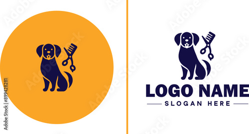 Dog grooming icon Canine care Pet grooming Dog styling flat logo sign symbol editable vector