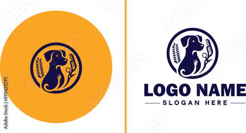 Dog grooming icon Canine care Pet grooming Dog styling flat logo sign symbol editable vector
