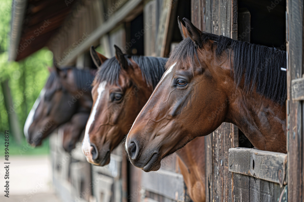 Fototapeta premium stable with horses on the farm