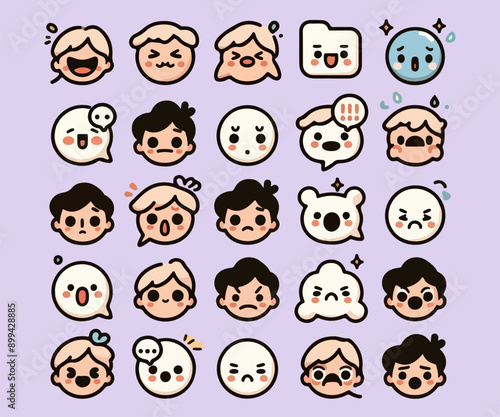 Cute cartoon face expressions sticker collection | expressions stickers | emojis | emoji illustration