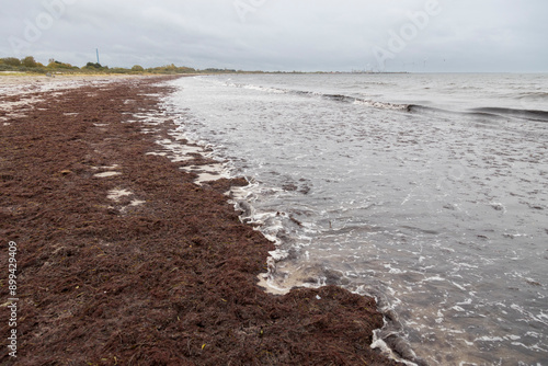 Beach after flood storm in Vallensbaek Denmark 20 October 2023 Koge bugt, photo