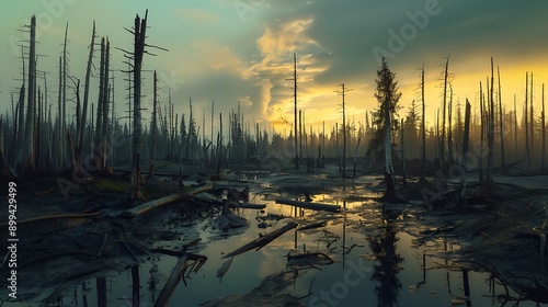 A forest area devastated by acid rain.