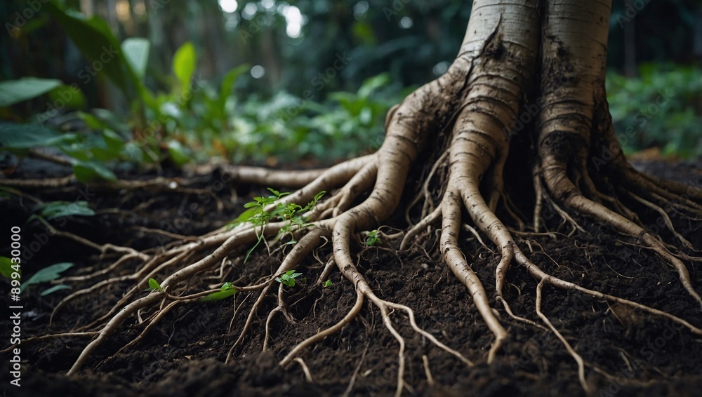 Plant roots displayed in rich soil Plant roots displayed in rich soil
