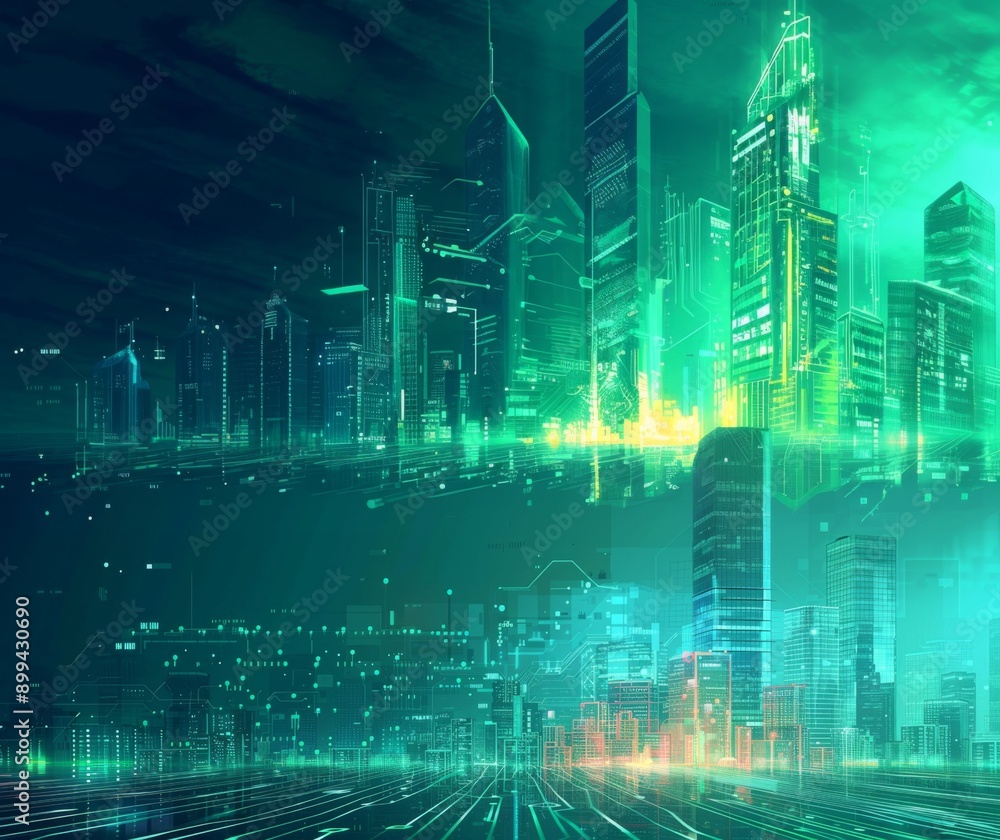 Futuristic Cityscape: Translucent Line Graphics Blend with Vibrant Street Scenery, Showcasing Smart City Concept in Business Hub, Graphic design, Wallpapers, Brochure, Websites, banner, Advertising, Futuristic Cityscape: Translucent Line Graphics Blend with Vibrant Street Scenery, Showcasing Smart City Concept in Business Hub, Graphic design, Wallpapers, Brochure, Websites, banner, Advertising,