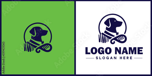 Dog grooming icon Canine care Pet grooming Dog styling flat logo sign symbol editable vector